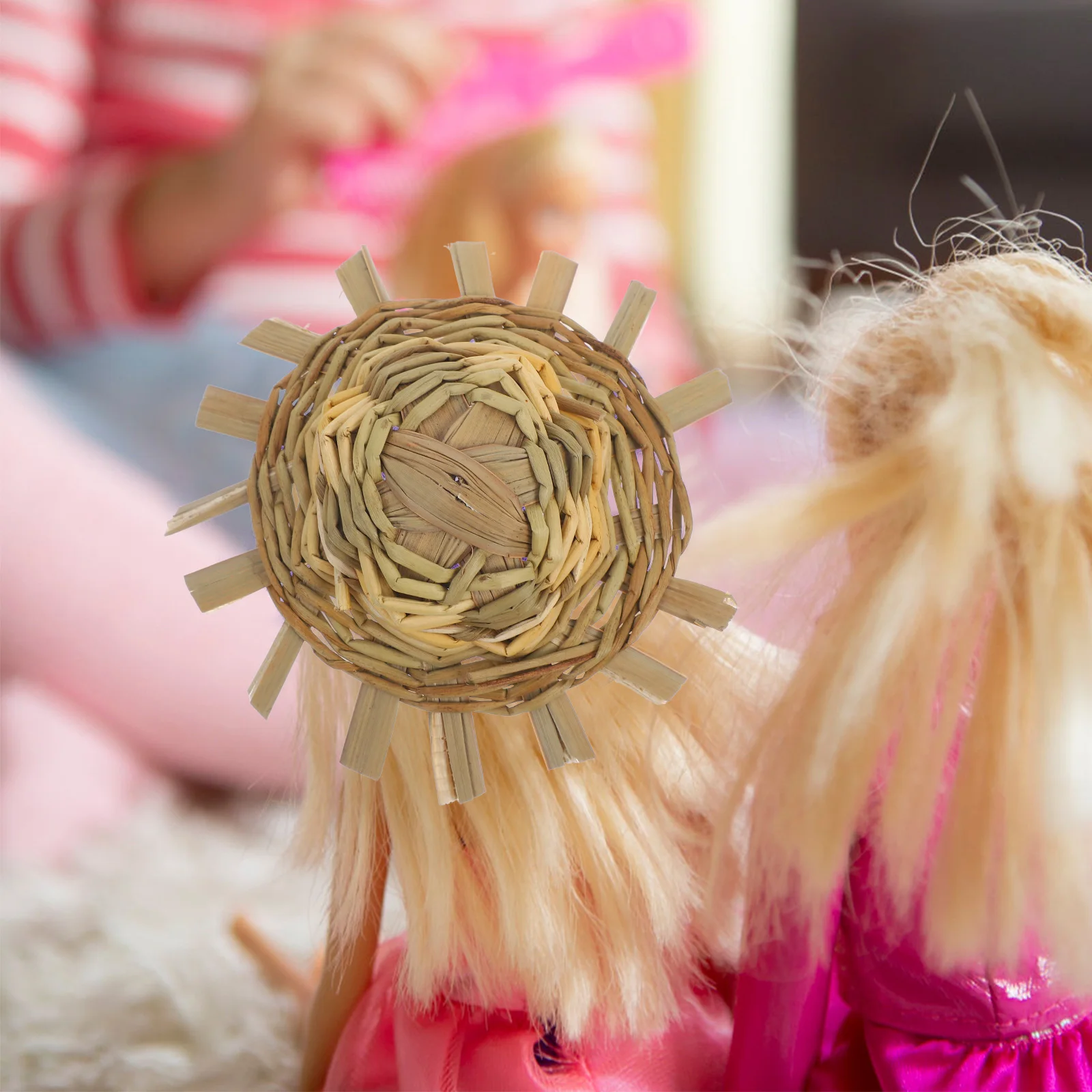 5Pcs Mini Straw Hats Light Yellow 8-9Cm Outer Diameter Country Style Miniature Handwoven Caps for Crafts Pets Party Decoration