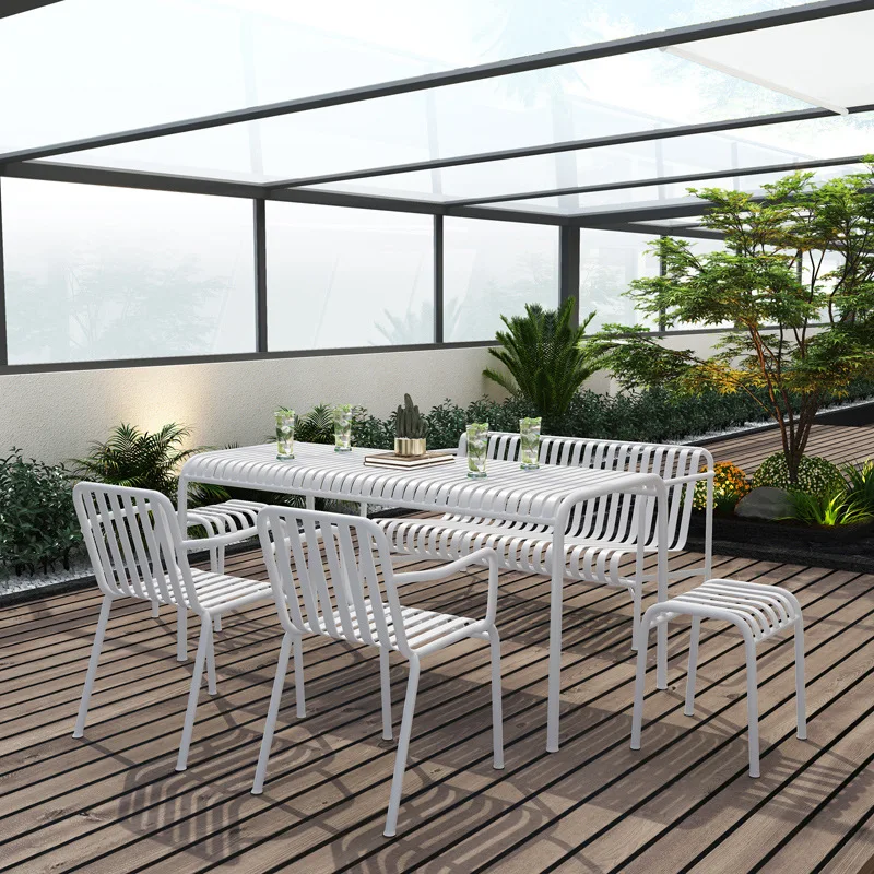 Outdoor leisure courtyard tables and chairs restaurant milk tea shop cafe open-air outdoor pendulum waterproof sunscreen wrought