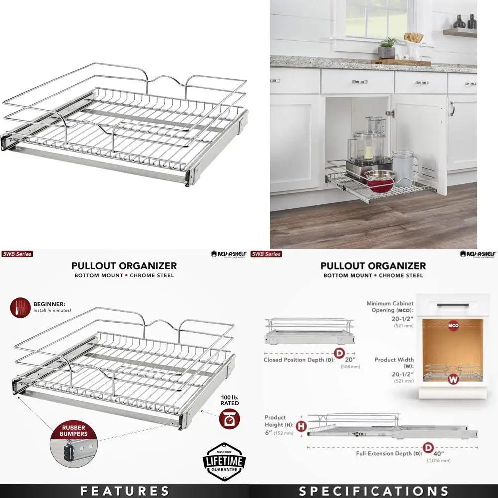 

Kitchen Cabinet Pullout Shelf Organizer Slide Out Pantry Storage Basket, 21 x 20 Inches, Multiple Sizes Available