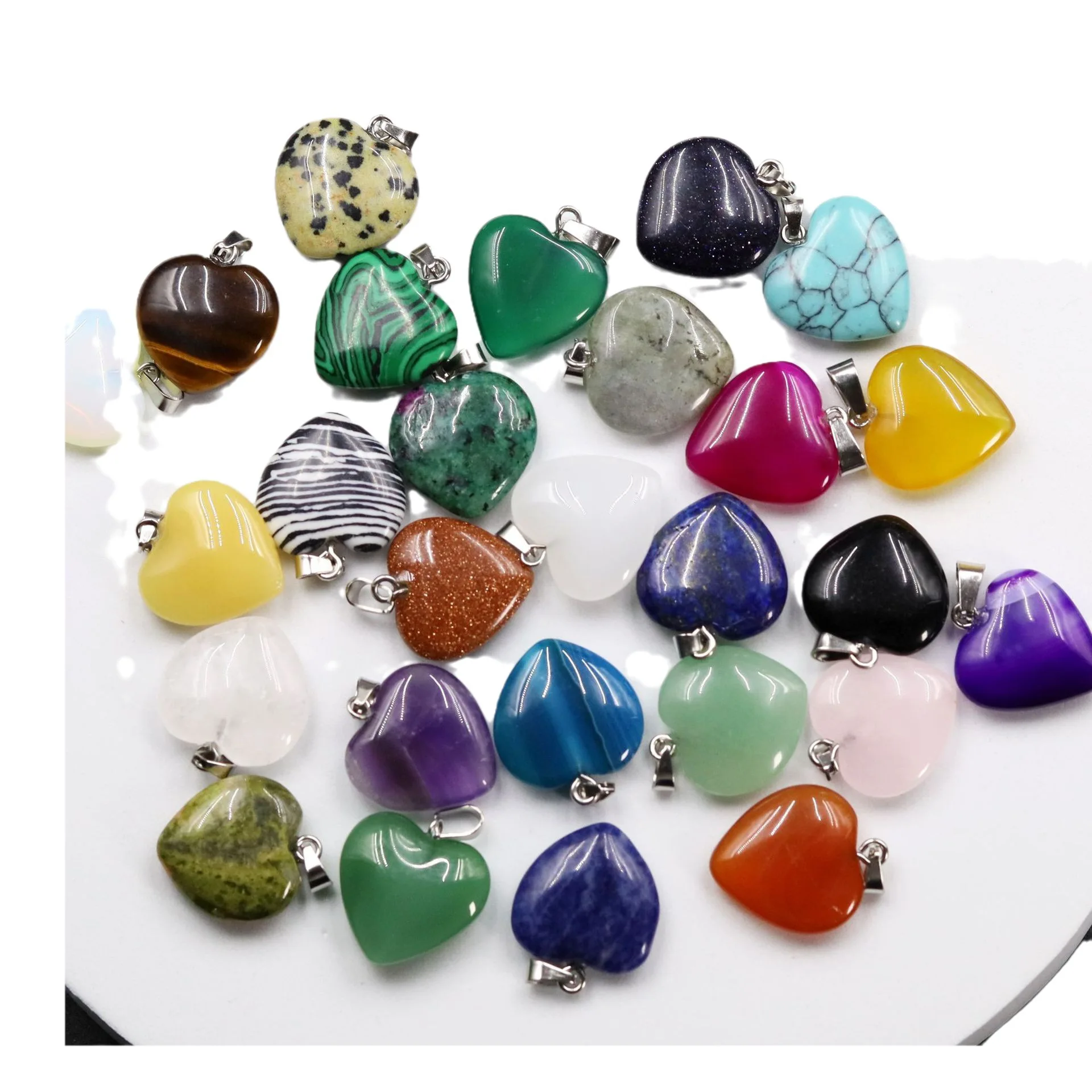 TX37 3pcs 20mm Random Cute Heart Shaped Stone Pendant Charms Crystal Chakra Beads Vintage DIY  Bags Jewelry Making Beads