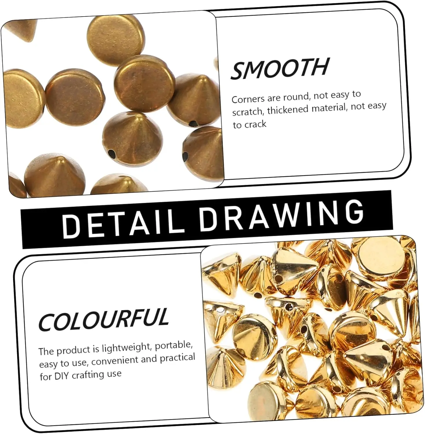 Metal Punk Rivets, Craft Studs, Costume Sew-On Studs, Flat Back Beads for Clothing Craft Cone for Bags and Fashion Accessories
