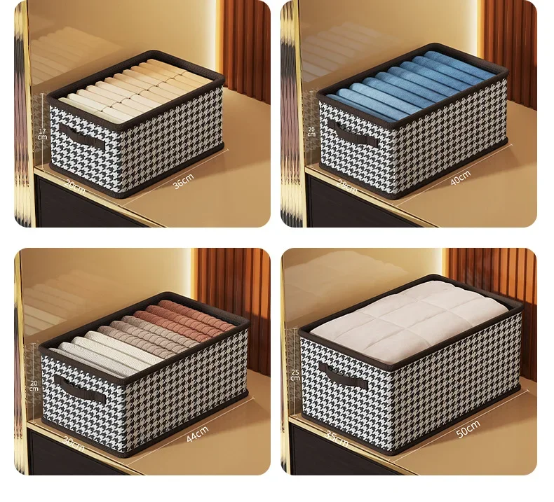 Thousand Bird Grid Clothes Pants Storage Box Household Wardrobe Layered Artifact Folding Organizing Basket Clothes Storage Boxes