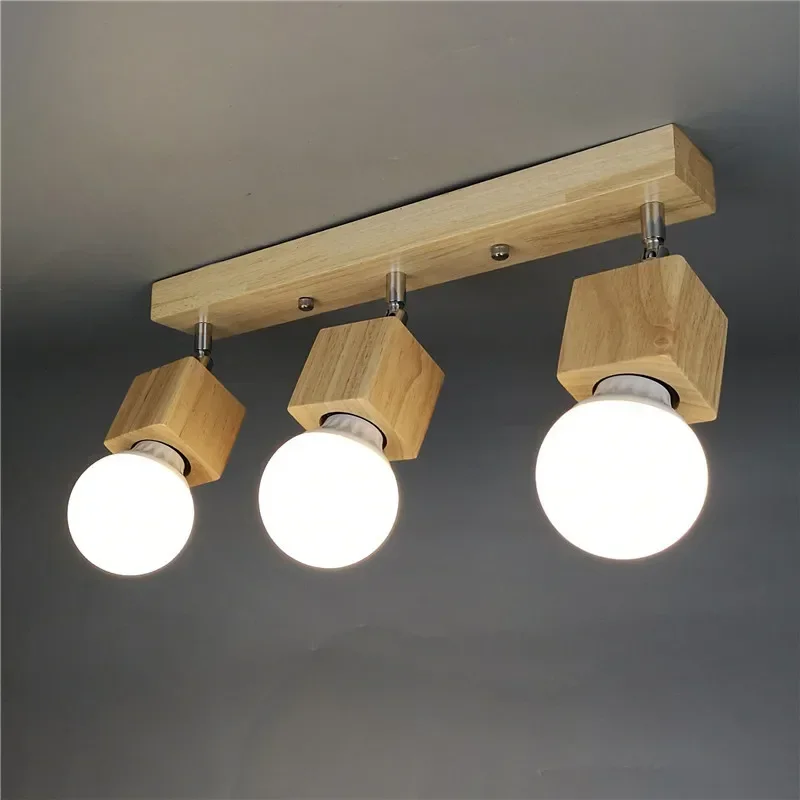 

Nordic Modern Wooden Square Luces LED Lights for Living Room Kitchen Porch Ceiling Lights Plafon Techo Verlichting E27 Bulb Base