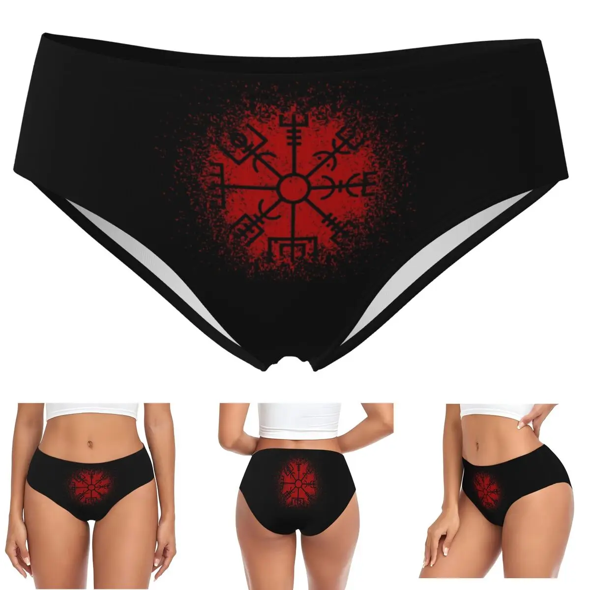 

Трусики викингов на заказ Vegvisir Red Spray, женские удобные трусы, нижнее белье, дышащие женские трусы