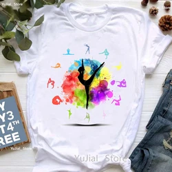 Rainbow Ballet Dancer Print T Shirt Girls Gymnast Lover Tshirt Women Watercolor Flowers T-Shirt Femme Summer Short Sleeve Tops