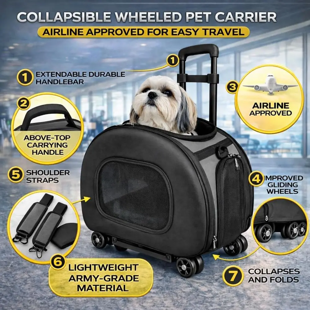 Military-Grade Hardshell 2-in-1 Wheeled Carrying Travel Airline Cat Dog Carrier Crate Portable Pet Kennel