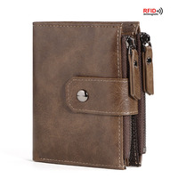 2024 new Men's Coin Purse Wallet RFID Blocking Zipper vintage PU leather Wallet Credit Card Holder Money Bag Wallet man