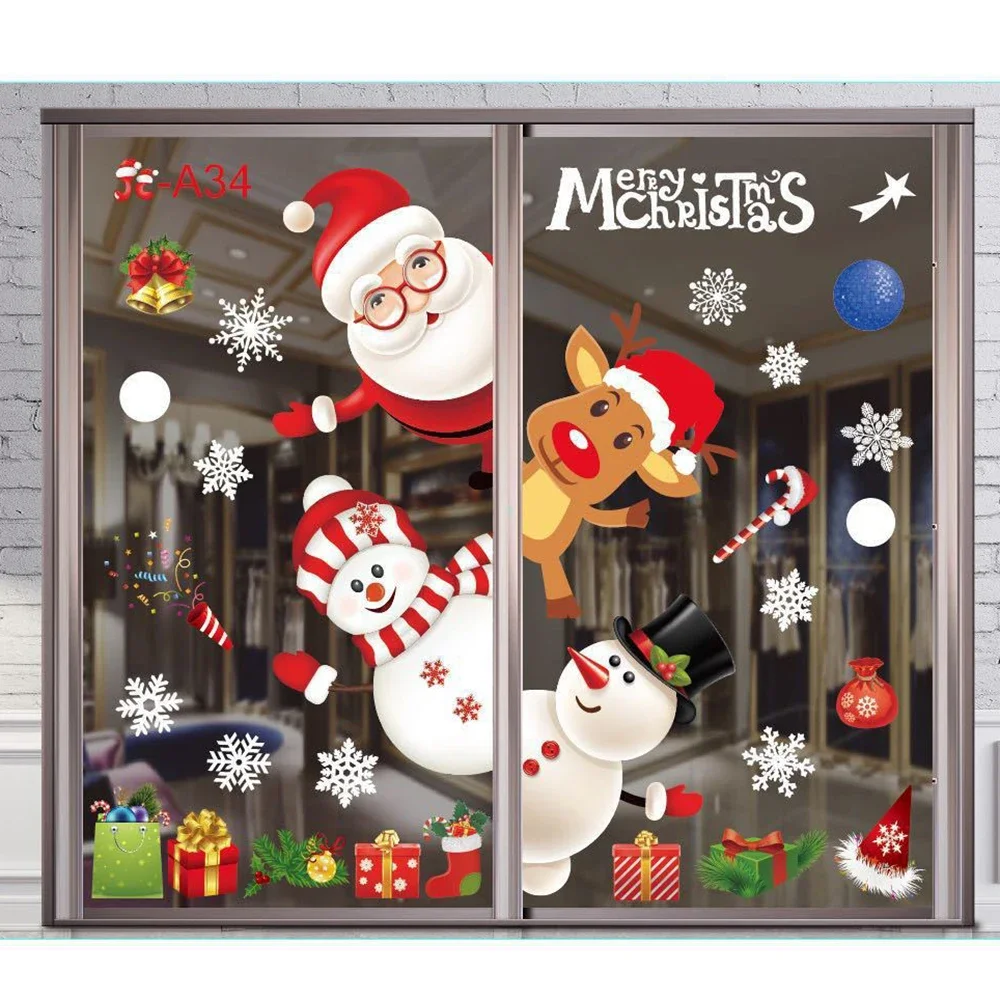 Christmas Window Stickers Merry Christmas Decoration for Home Kids Room Wall Mirror Sticker Window Glass Sticker New Year 2023