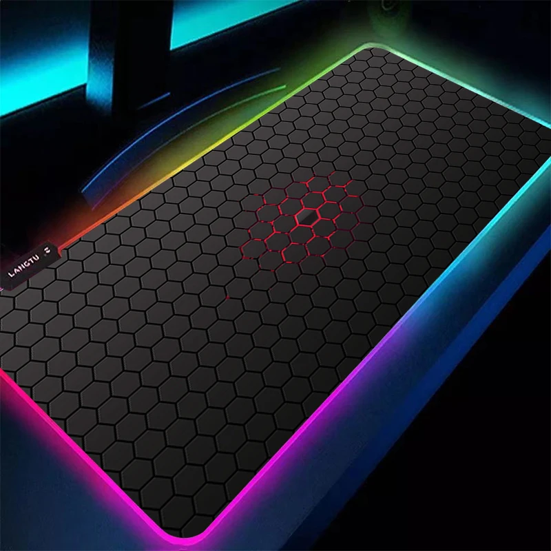 

Large Mouse Pad RGB 90x40cm geometric solid Laptop Pc Gamer Keyboard Mat XXL Mousepad LED Edge White Backlight Rubber Table Mat