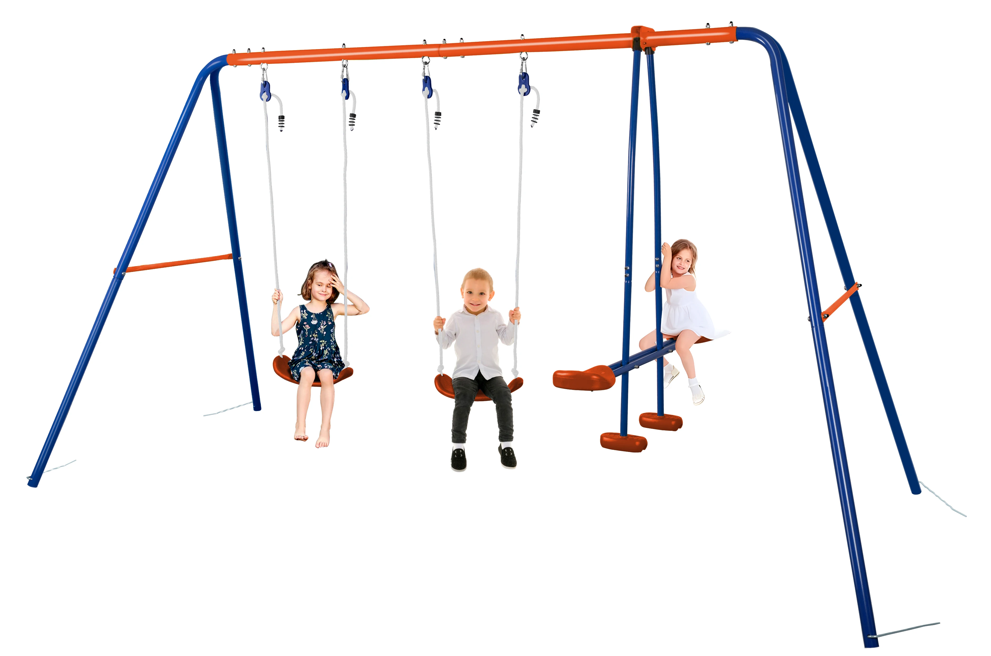 Columpio de jardín HLC 3 en 1 multifunción con estructura metálica, con 1 columpio cara a cara y 2 asientos de columpio, carga máxima 250 kg, Dimensiones cm x cm x cm