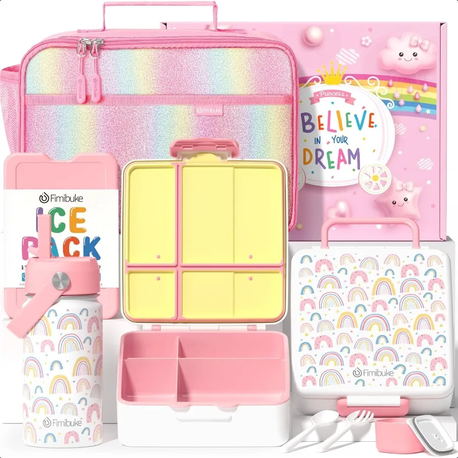 

Fimibuke Bento Lunch Box with 4 Compartments Insulated lunch Bag Stainl Steel Insulated Water Bottle Ice Pack Utensils Set Birt