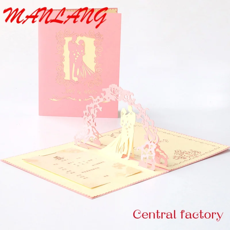 Custom  Laser cut paper valentines lover 3d up wedding invitation cards