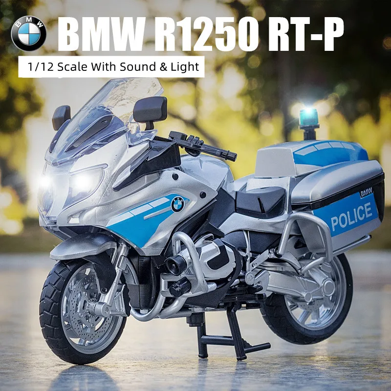 1/12 BMW R1250 RT Police Motorcycle Toy Diecast Metal Model 1:12 Miniature Car Sound & Light Collection Gift For Boy Children