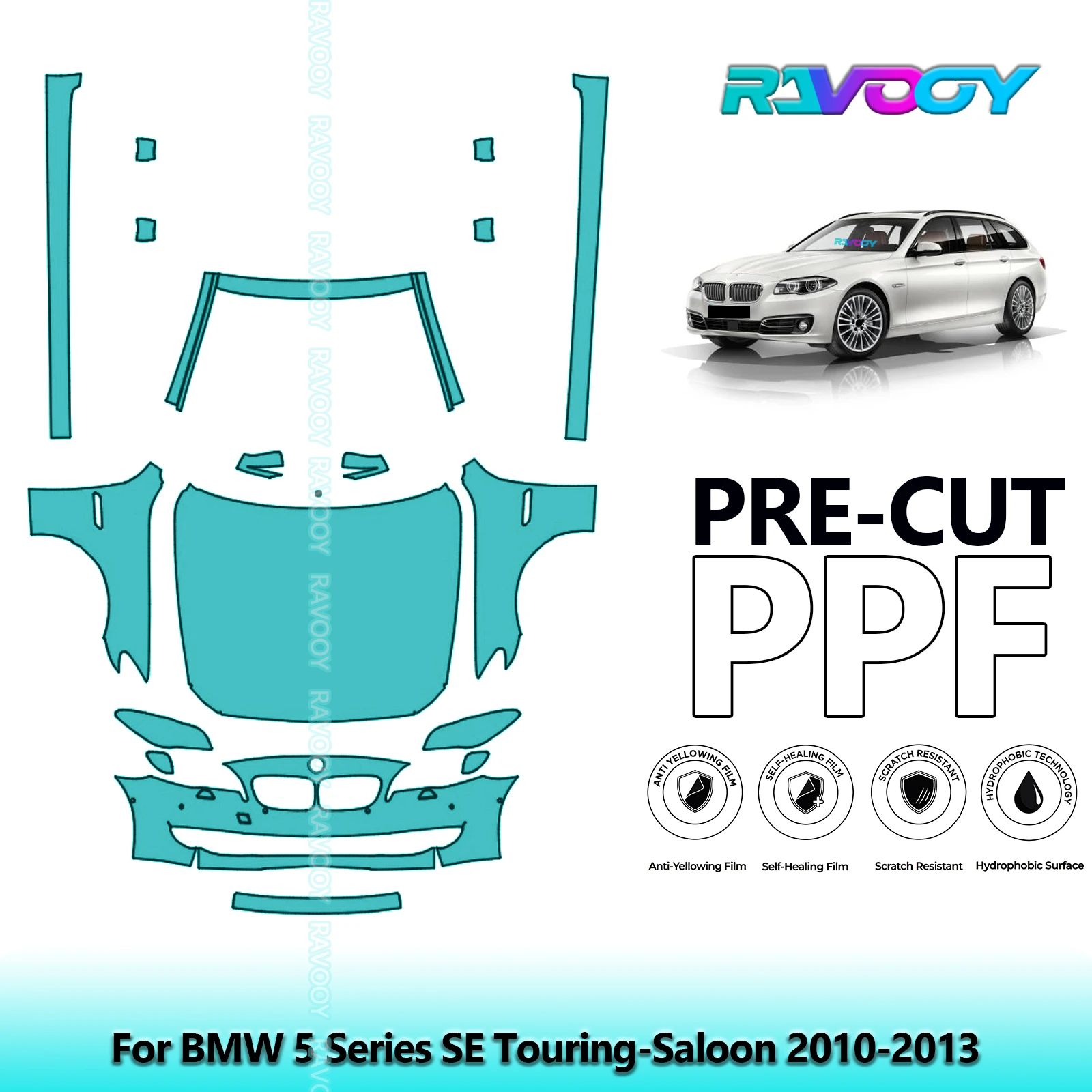 

8,5 мил предварительно вырезанная защитная пленка PPF, прозрачный бюстгальтер, передний комплект + гольфы для BMW 5 серии SE Touring-Saloon 2010-2013