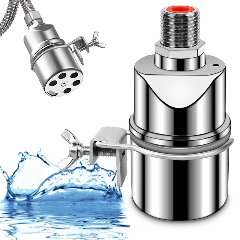 Automatic Water Level Control Valve 1/2 Inch Stainless Steel Float Ball Valve for Tank Swimming Pool Straight with Clip