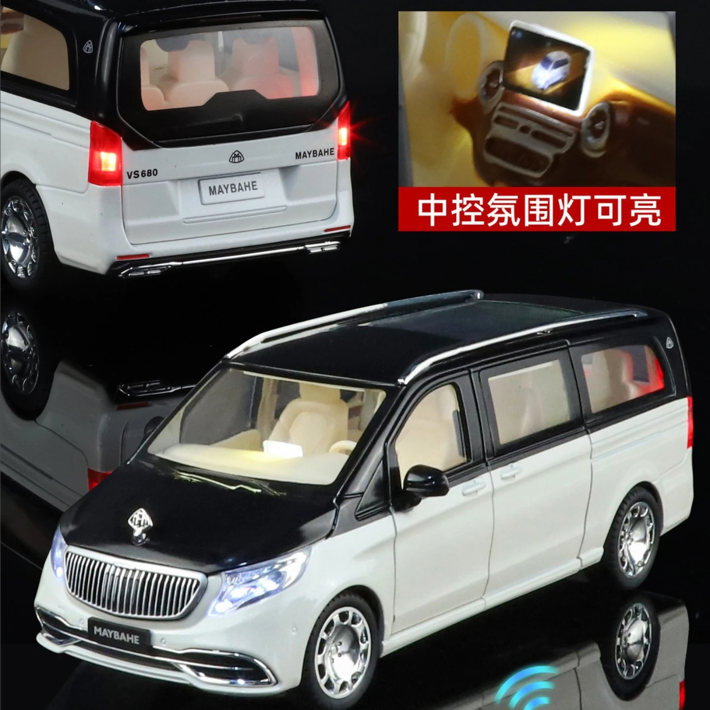 Modèle de voiture jouet télécommandée électrique 1:24 VS680 MPV, porte électrique, modèle de voiture en alliage moulé sous pression, simulation de son et de lumière, modèles de véhicules jouets pour enfants