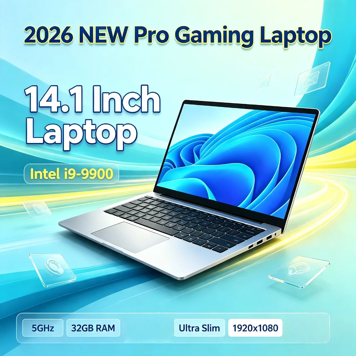 2026 NEW Pro Gaming Laptop 14.1 Inch Intel i9 9900 5GHz 32GB RAM 2TB SSD Ultra Slim Notebook Office PC 1920x1080