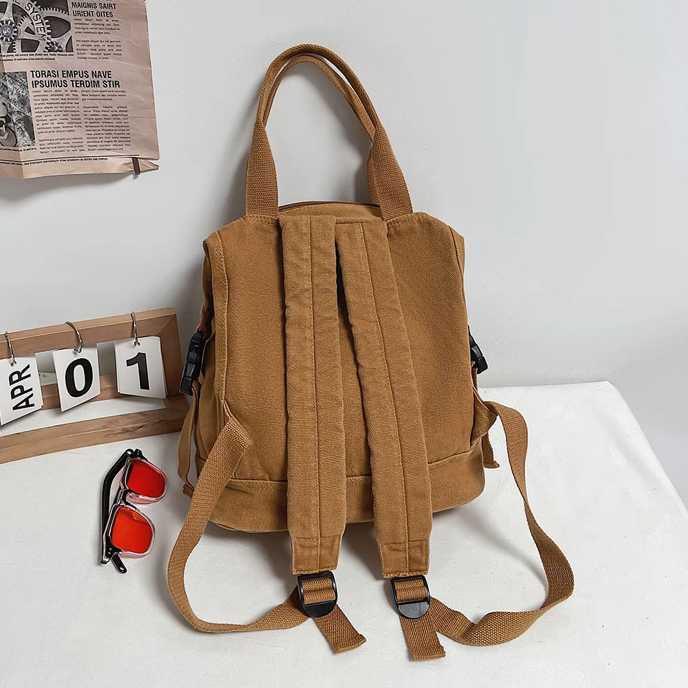Canvas-Rucksack, einfarbig, Pendeln, Schultasche, Schulrucksack, ästhetischer Hippie-Y2K-Rucksack für Frauen und Mädchen