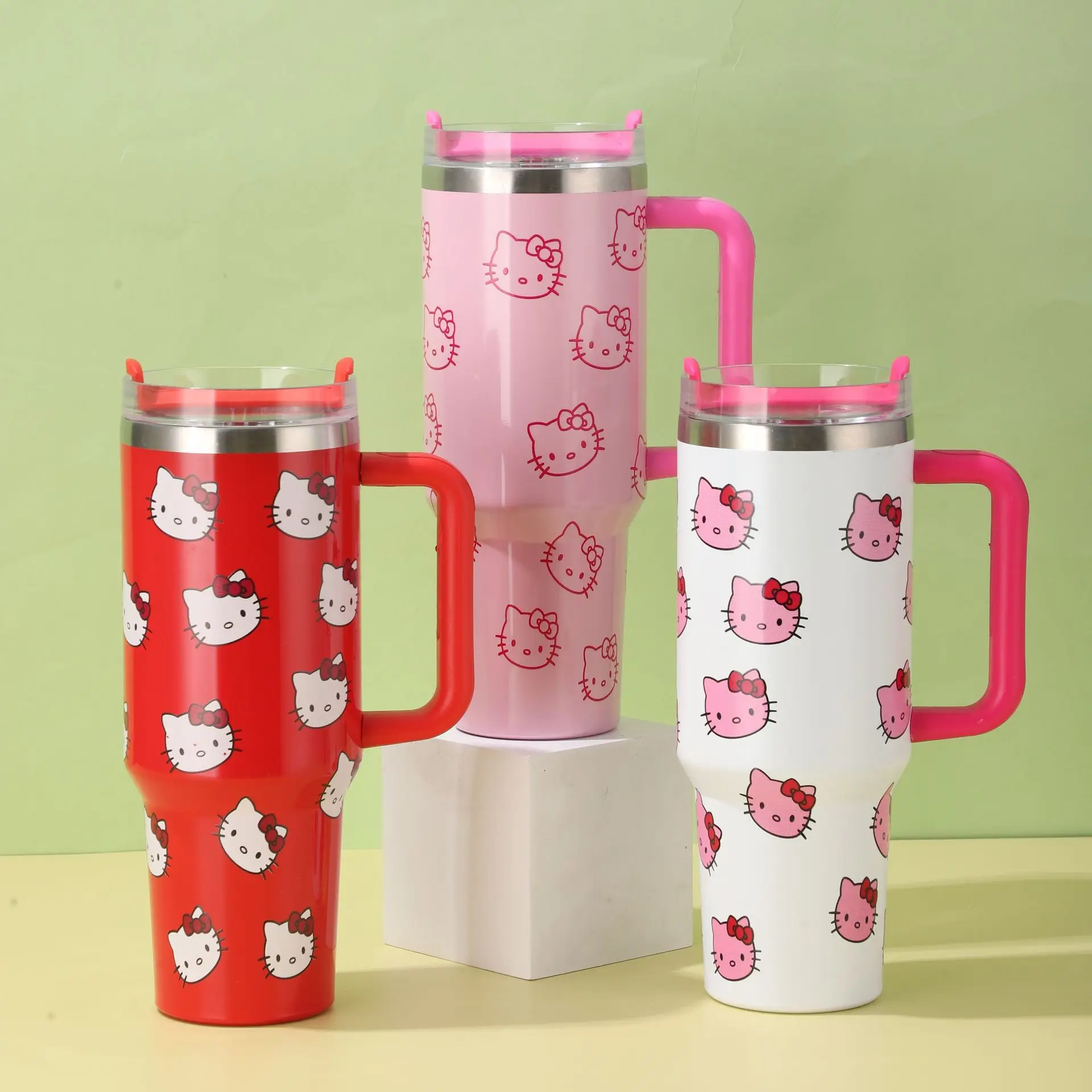 

Kawaii Hello Kitty 40oz Stainless Steel Vacuum Cup Anime with Handle Straw Cup Coffee Cup with Packaging Box Quick Delivery Gift