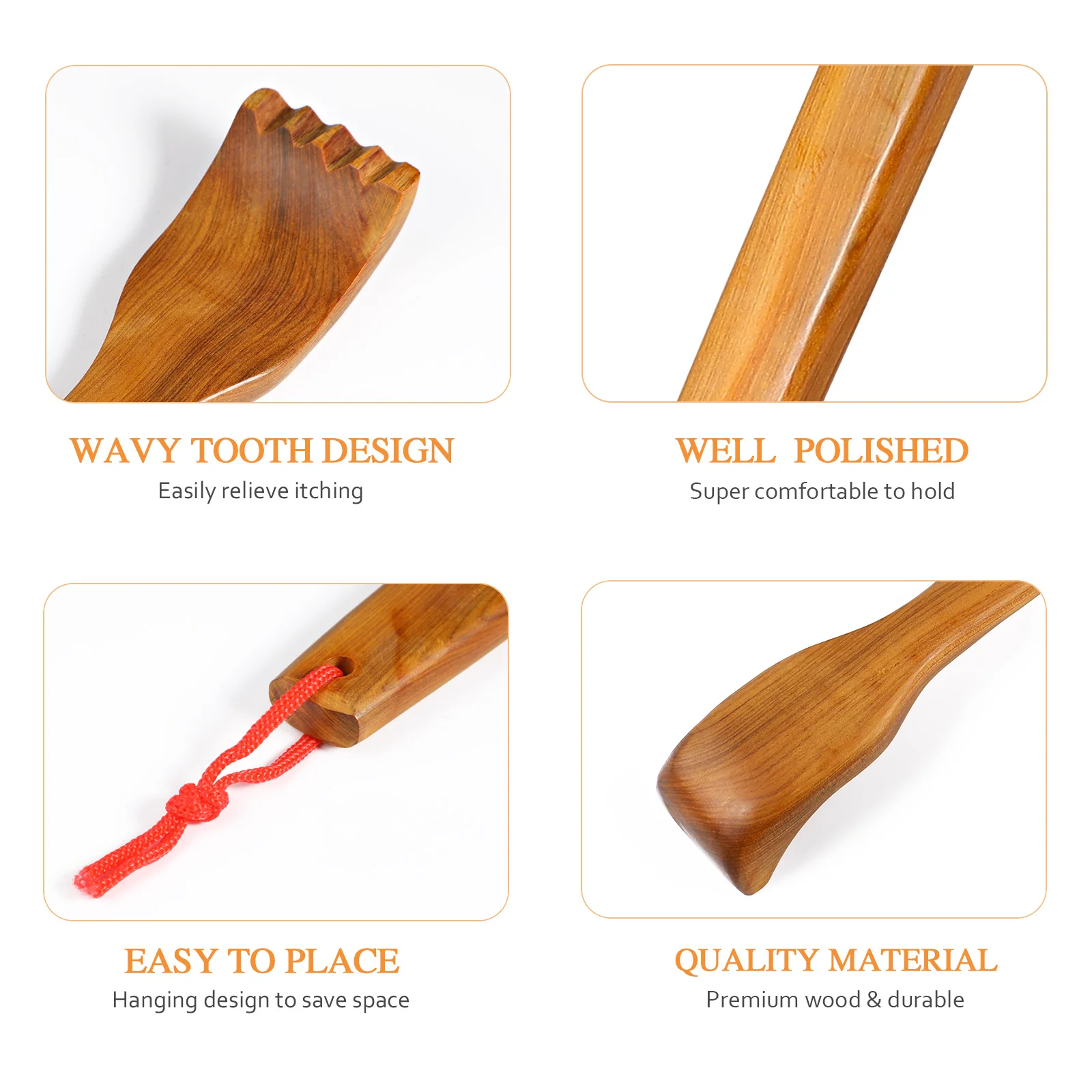 Alat Pijat Punggung Kayu dengan Pegangan Anti Bengkok, Alat Penggaruk untuk Meredakan Kulit Gatal, dengan Pengait Penyimpanan, Pengikis Punggung dan Bahu