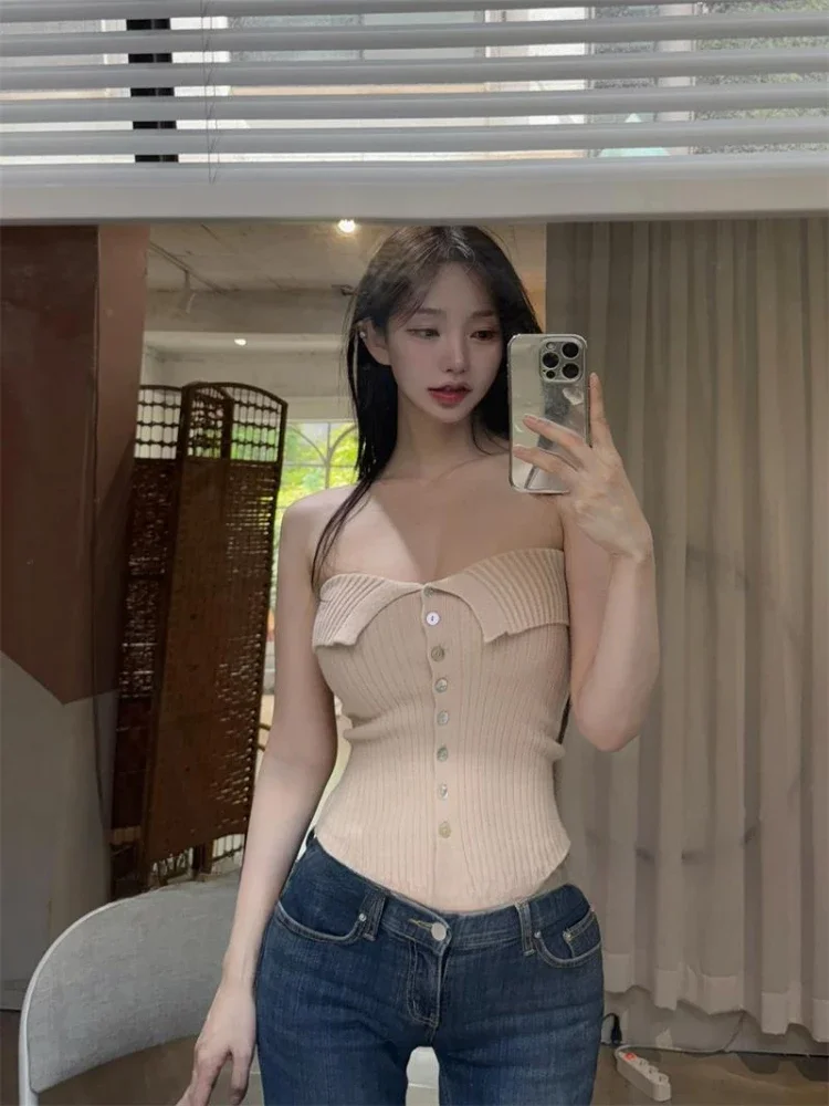 Y2k Ästhetische Sexy Off Schulter Rosa Strickjacke Frauen Streetwear Abgeschnitten Bodycon Strickjacken 2025, Fee Einreiher Grunge Tops