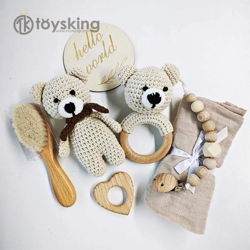 handmade-crochet-bear-baby-rattle-doll-gift-box-biteable-plush-teether-crib-hanging-sensory-early-education-toy