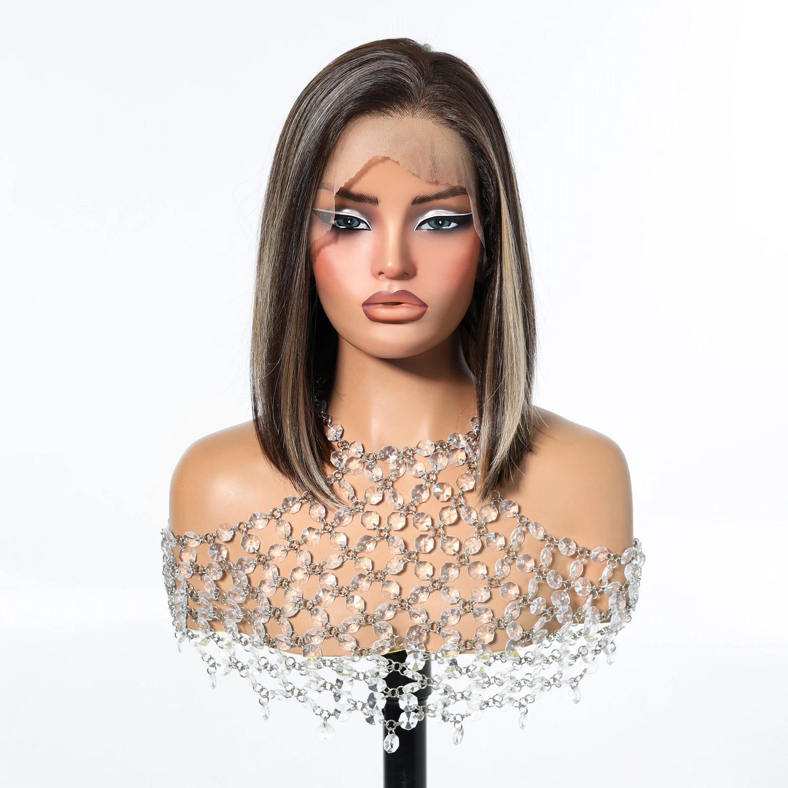 HENRY MARGU 13x6 Lace Front Bob Wig For Women Brown Balayage Highlight Straight Synthetic Wig Heat Resistant Fiber Daily Fashion