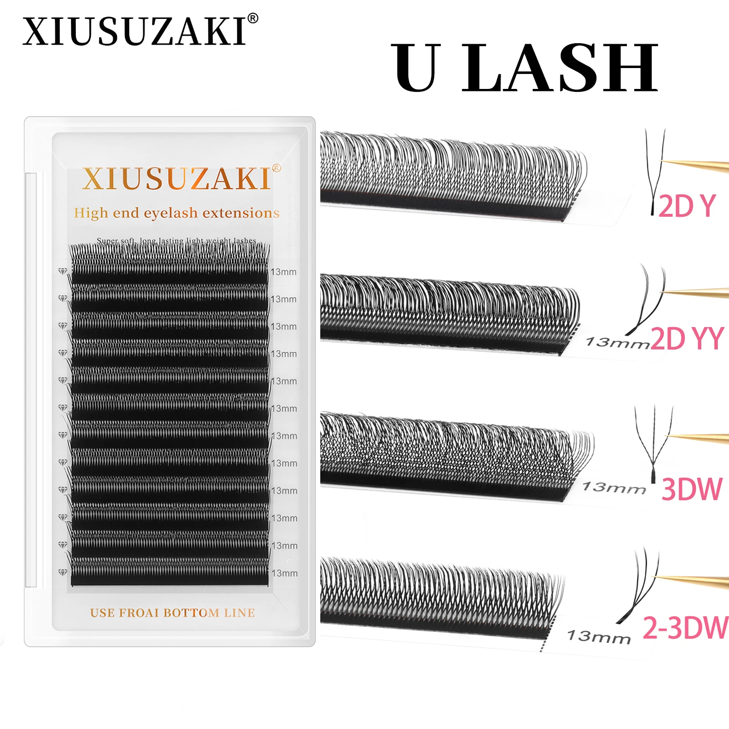 XIUSUZAKI  U-Shaped YY 3D 4D 5D Eyelash Extensions New Style U Lashes Extension Mink Premade Volume Fans Individual False Lashes