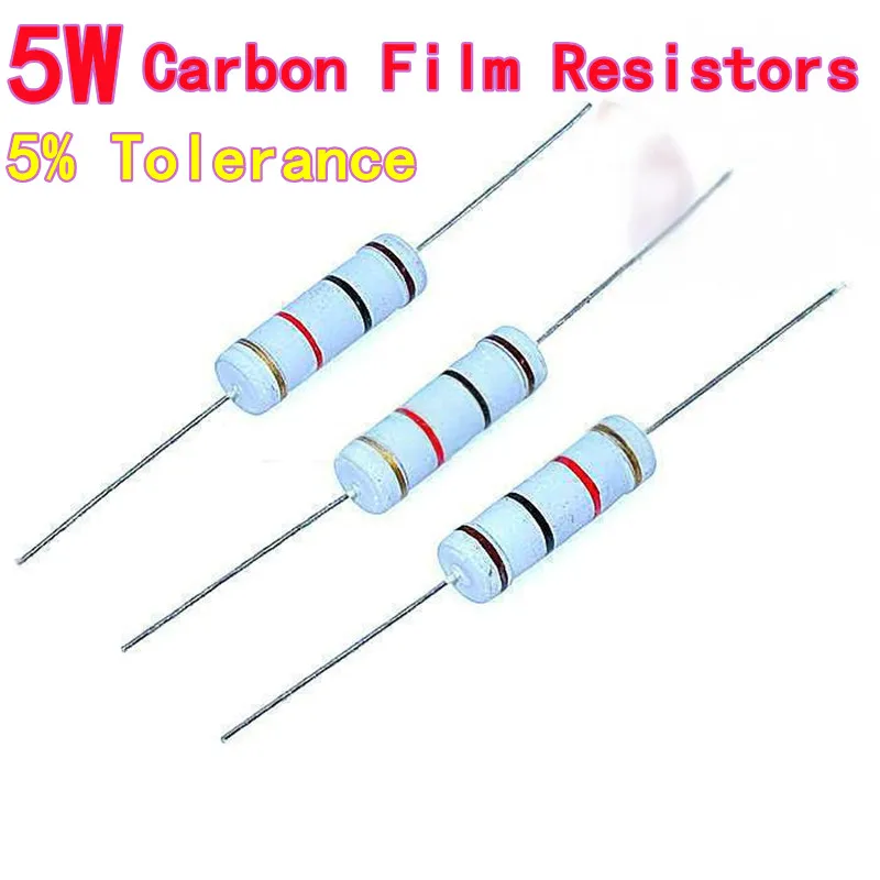 

10PCS 5W Carbon Film Resistors with 5% Tolerance 1R 10R 20R 30R 68R 1K 2K 5.1K 10K 100K 1M