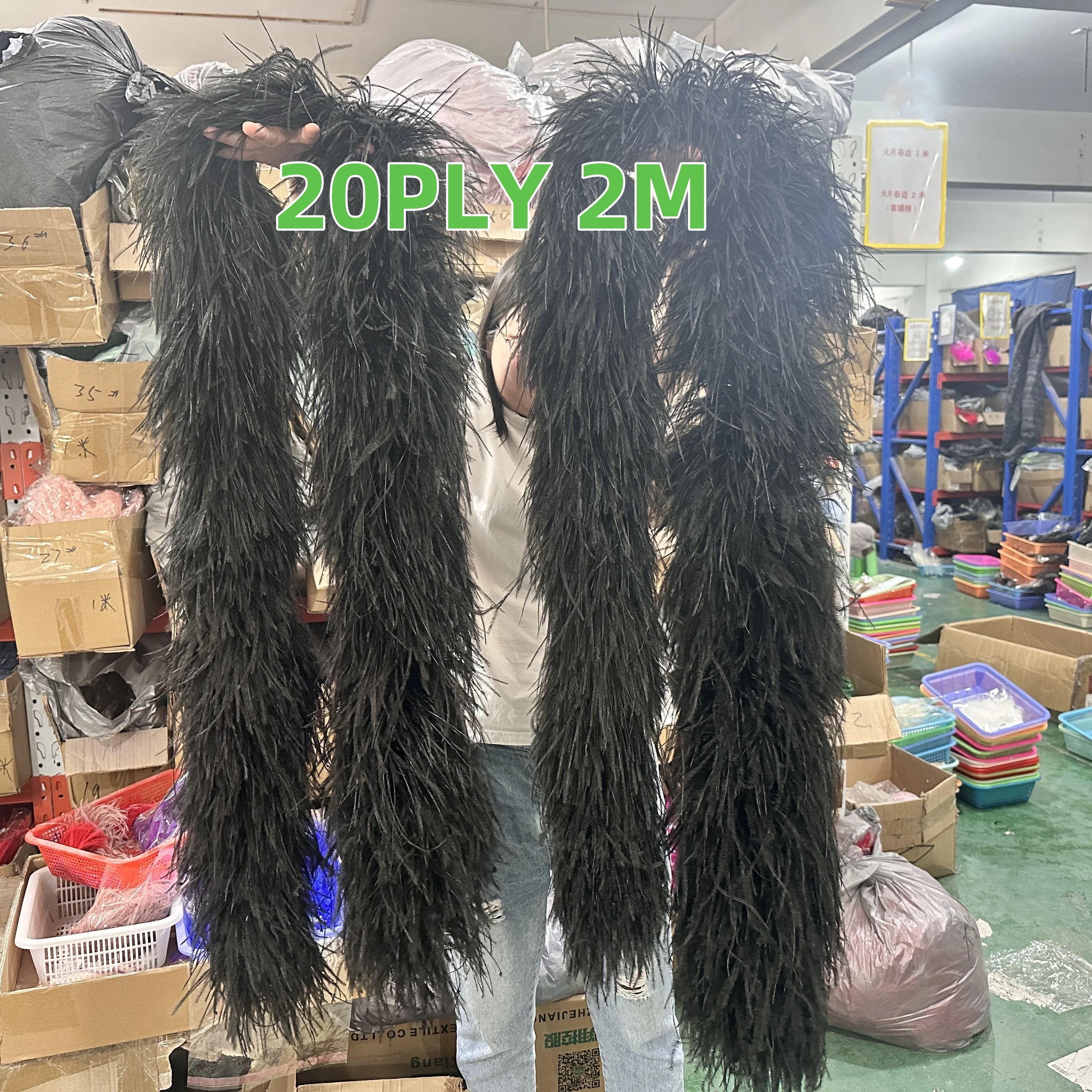 2M High Quality Black Natural Ostrich Feather Boas Suitable for Carnival Skirt Decoration Scarf Fluffy Soft Feathers 6-20PLY