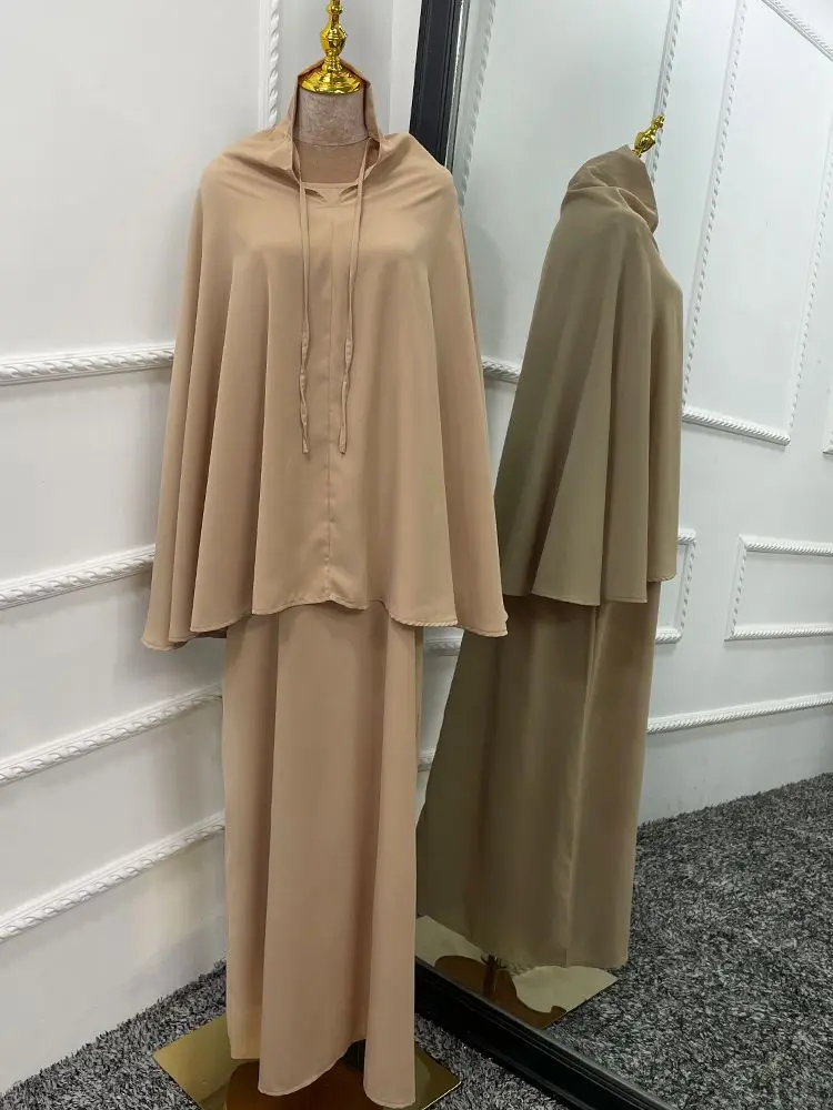 

Ramadan Eid Djellaba Suits Abaya Dubai Two pieces Silky Muslim Sets Dress Abaya Dubai Turkey Muslim Islam Abaya WY1236