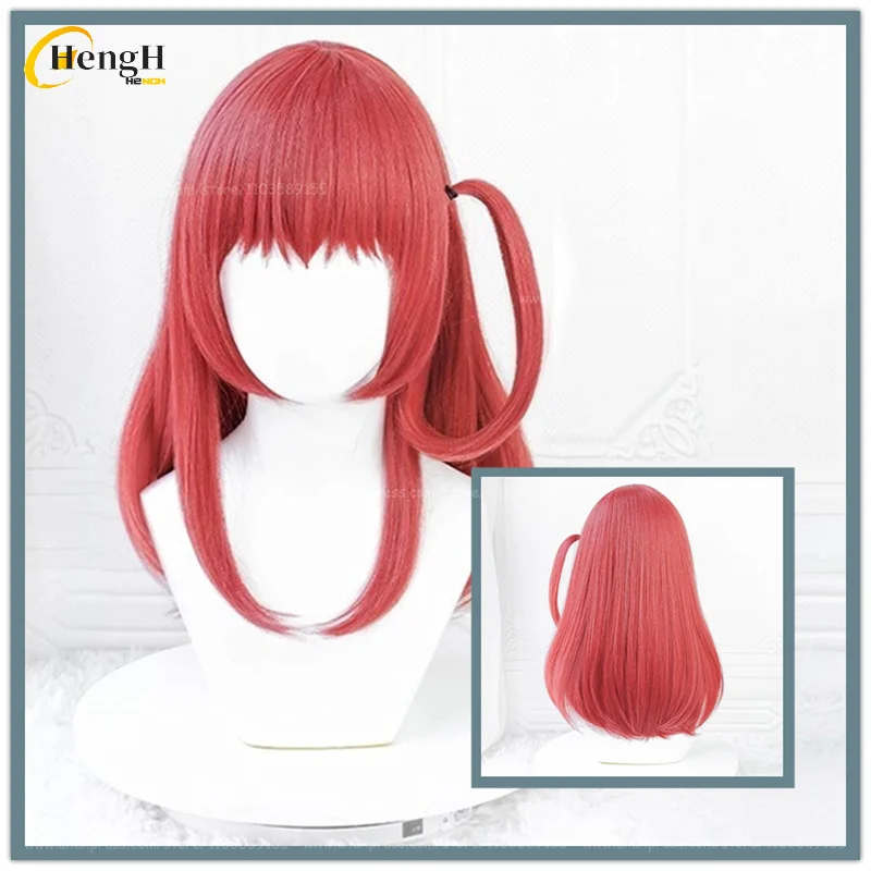 En Stock Ikuyo Kita pelo sintético Anime 50cm de largo Rosa rojo lado atado trenza Cosplay Anime peluca pelo resistente al calor pelucas de Halloween