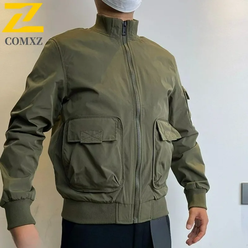

COMXZ Men Cotton Chaqueta Retro Stand Collar Autumn Fashion Fishing Comfortable Hiking Varsity Jacket 2025 Daily Breathable Coat