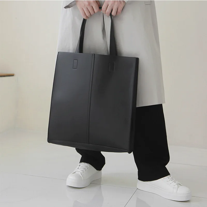 Stylish PU Leather Shoulder Bag Simple Men's and Women's Tote Bag Square Vertical Crossbody Large Capacity Handbag