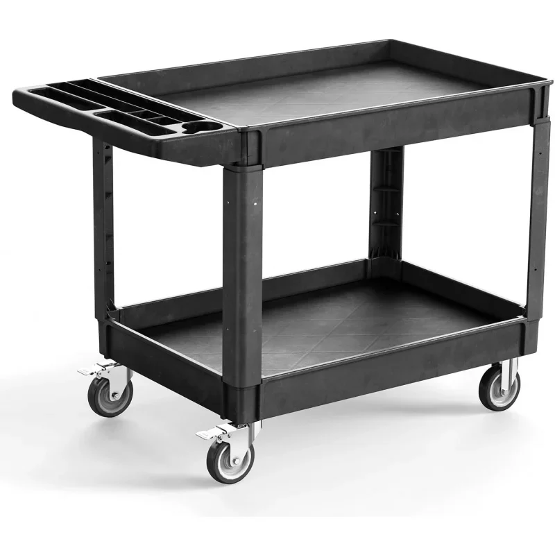 Ultrasturdy 2-Tier Utility Cart, Heavy Duty Rolling Service with Omnidirectional 4-Wheel, 500lbs Load Capacity, Durable Plastic