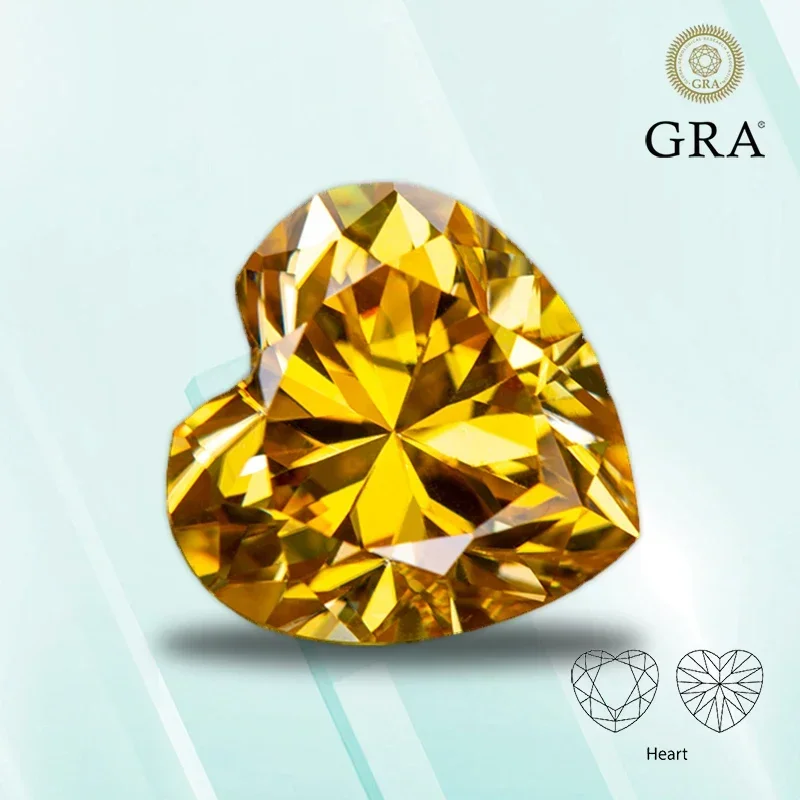 

Moissanite Stone Golden Yellow Color Heart Shape VVS1 Pass Diamond Tester Charms Jewelry Making Materials with GRA Certificate