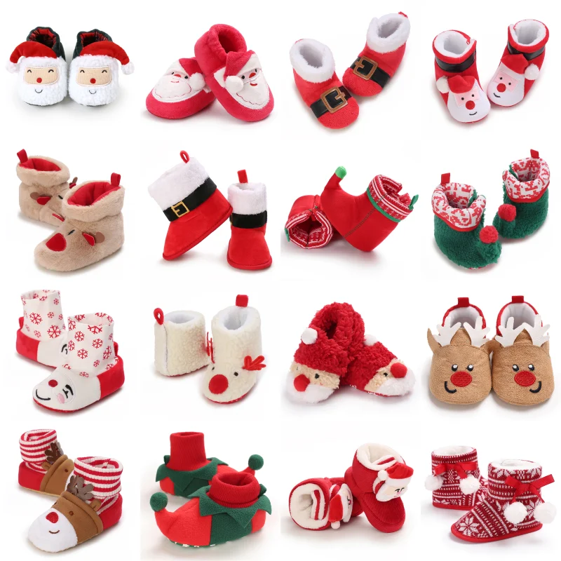 

Baby Shoes for Winter Christmas Infant Shoes Cute Santa for Boys and Girls 11CM/12CM/13CM 0-12 Months Warm Lining Inside Soft