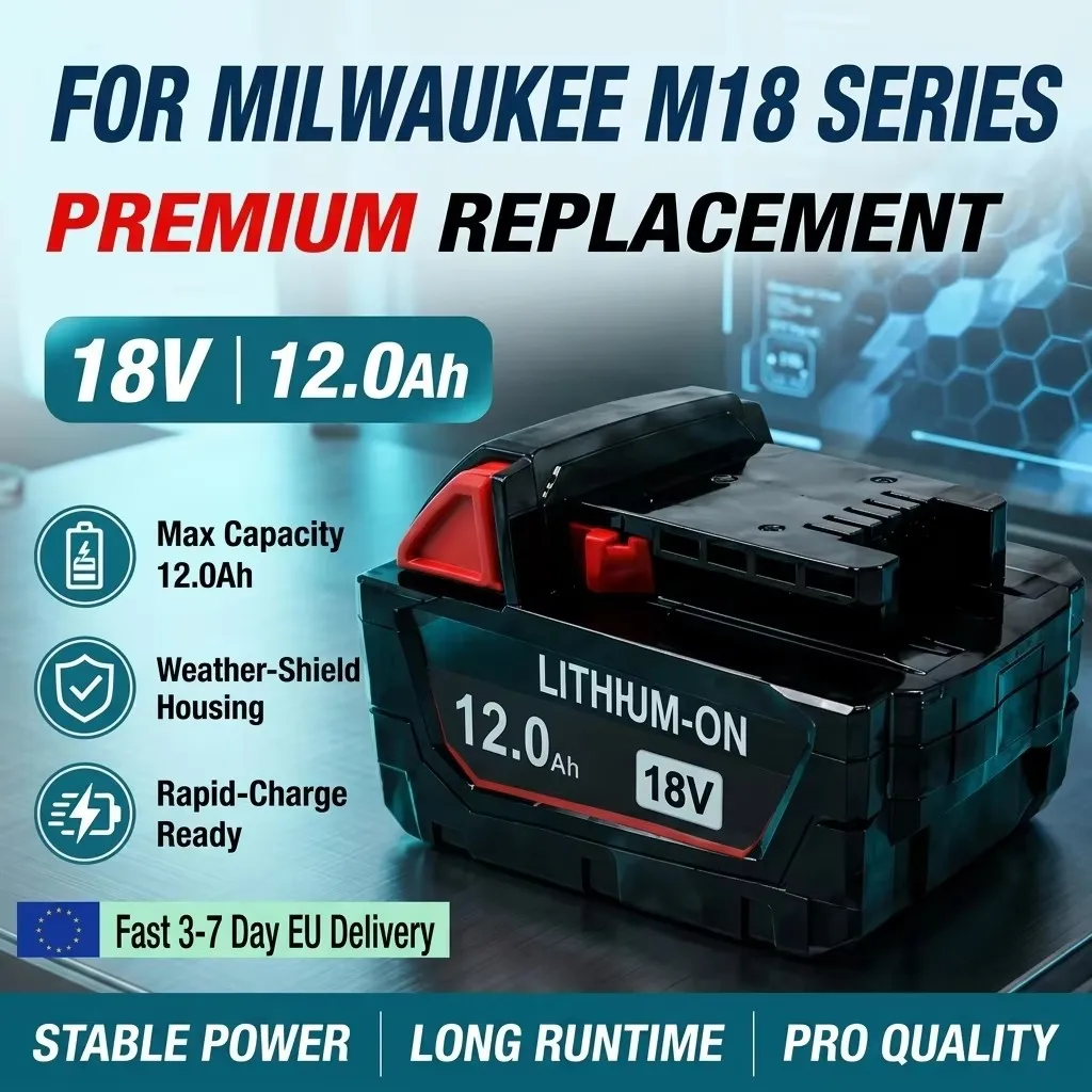Image of 100% geeignet für Milwaukee M18 Werkzeugakku 18V 12000mAh Lithium-Ersatzakku, 48-11-1860 48-11-11850 48-11-11840