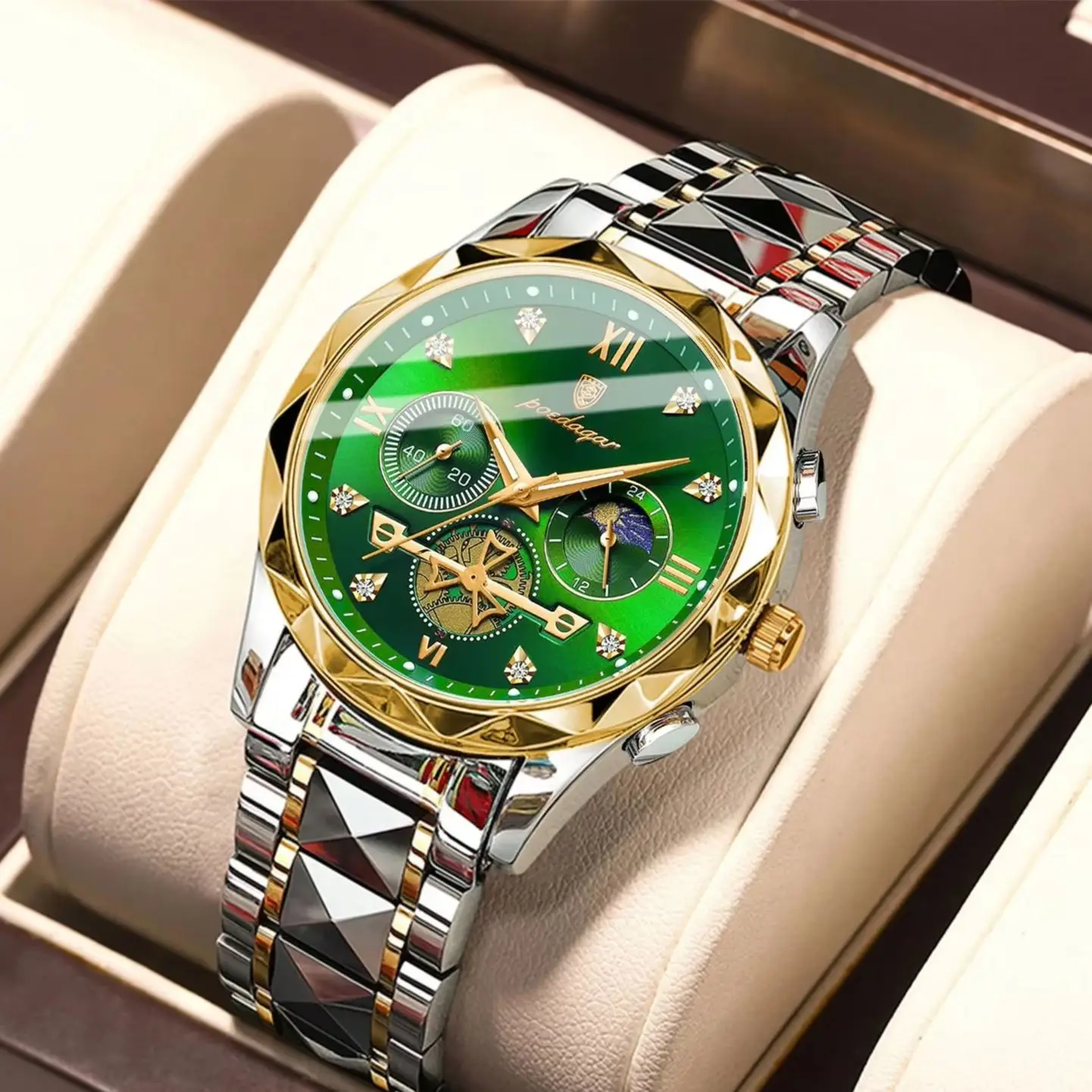 POEDAGAR الأصلي أزياء الرجال ساعة اليد كرونوغراف من الفولاذ المقاوم للصدأ رجل ووتش للماء مضيئة العسكرية ساعات كوارتز رجالية