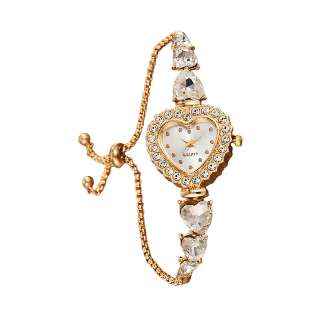 Fashion Alloy Women Watch Diamond Adjustable Strap Quartz Wristwatch Heart-shaped Diamond Heart Watch Women
