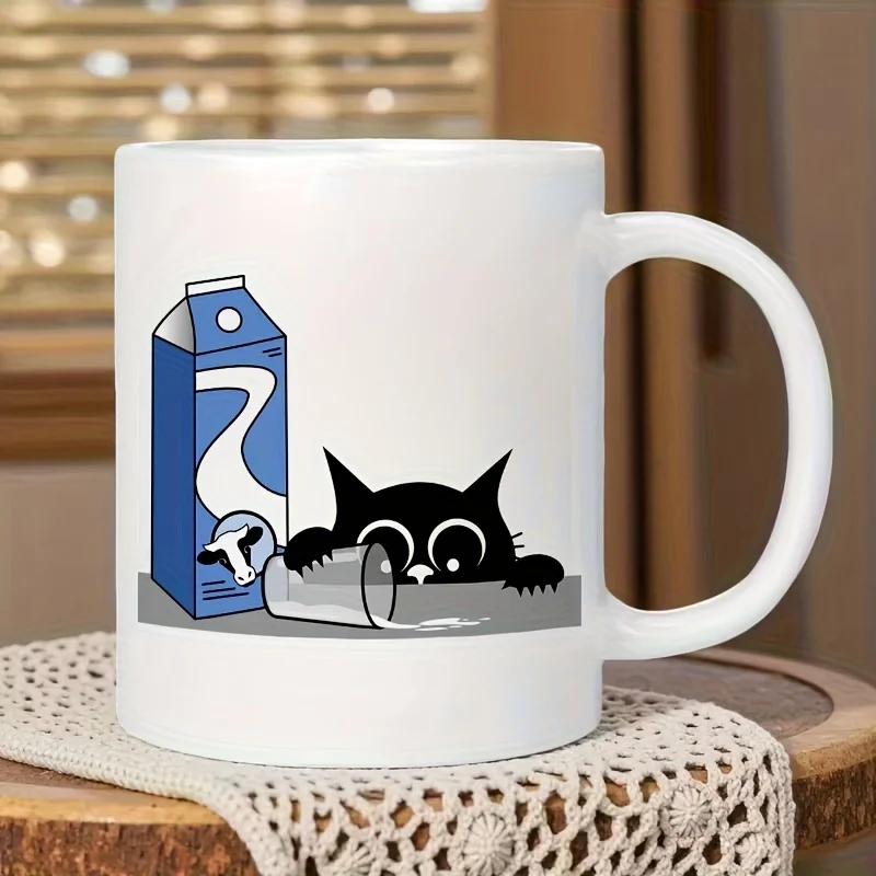 1pc Cute cow and sheep animal print mug, featuring a adorable pet thief drinking milk, suitable for office use.