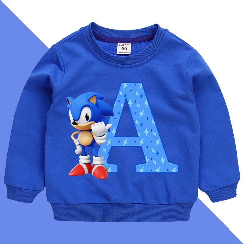 New Sonics Boys Sweatshirt Children Tops Cartoon Letter A-Z Printed Sweatshirt Casual Sports Tops Autumn Children's Clothing