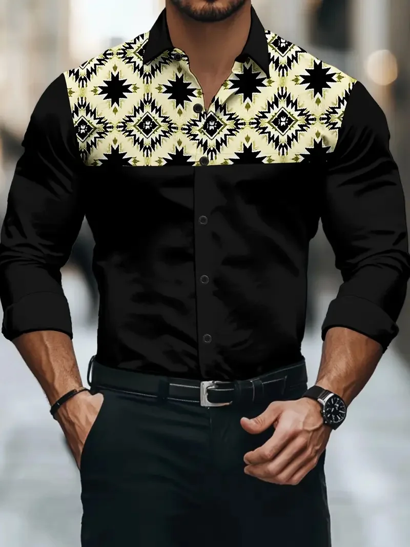 

New Men's Casual Printed Shirt Button Long Sleeve Multifunctional Flip-over Luxury Fashion Spring Long Sleeve Shirt