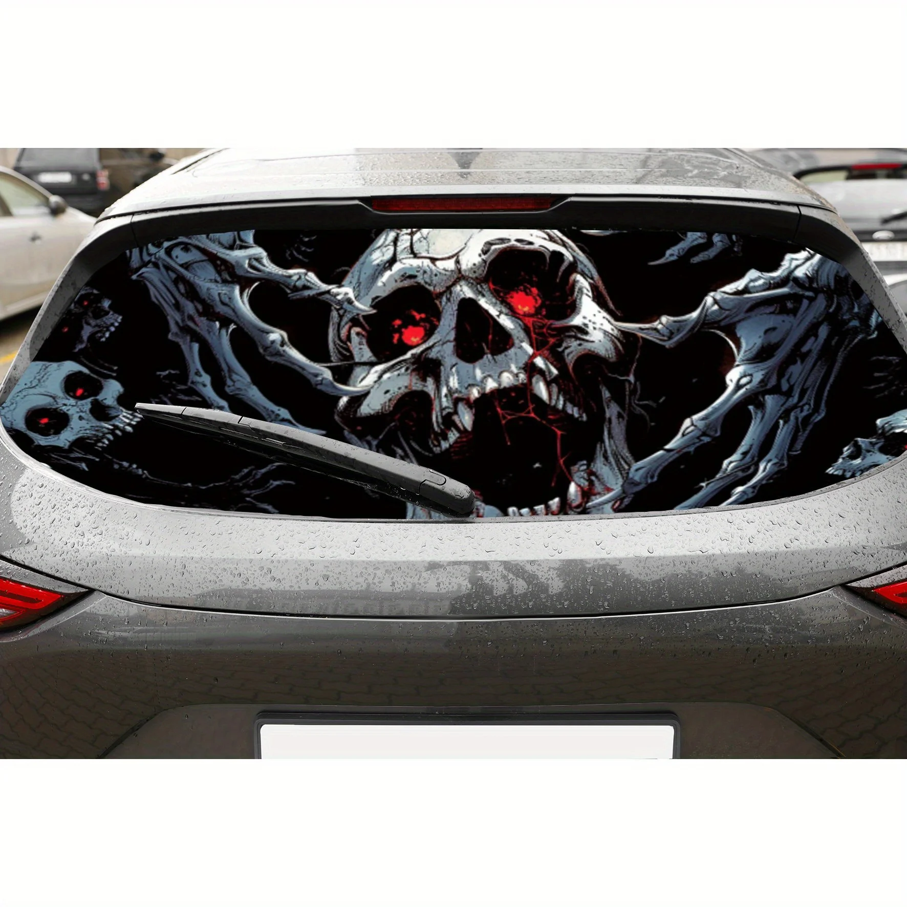 

Blood Eyed Skull Print PVC Perforated Car Vinyl Wraps, Durable Car Rear Windshield Sticker, Waterproof Car Rear Window Decal, Pr