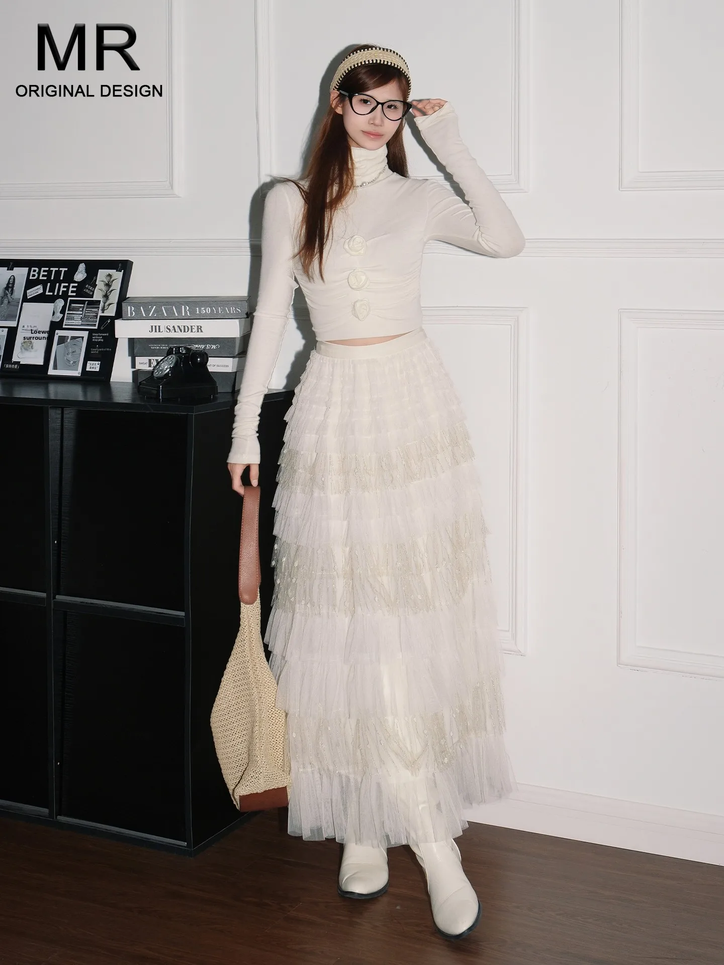 

Многослойная длинная юбка из тюля с завышенной талией для женщин, повседневный стиль, А-силуэт, из полиэфирного волокна