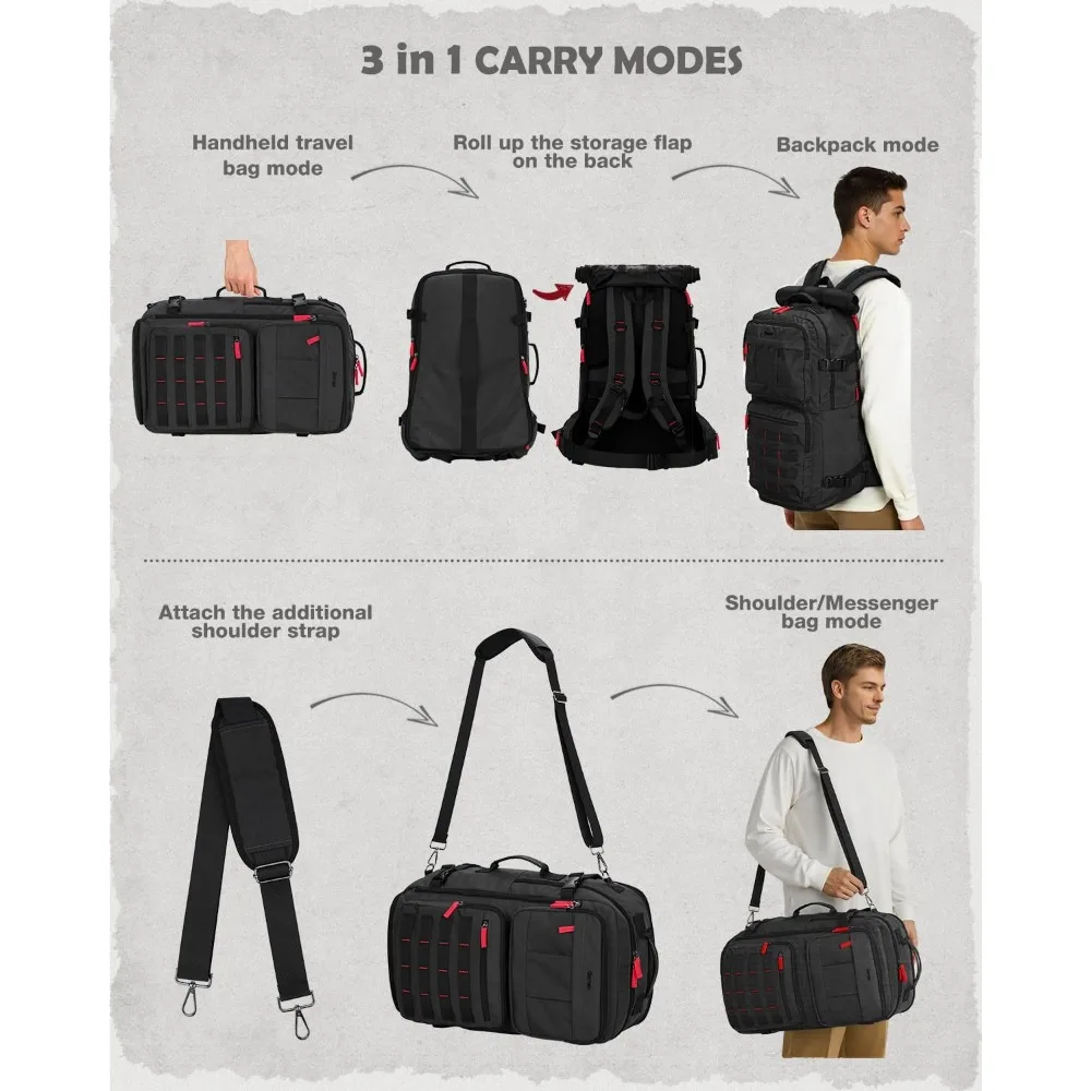 حقيبة ظهر للسفر 3 في 1 قابلة للتحويل، حقيبة كبيرة من النايلون، حقيبة كمبيوتر محمول للرجال والنساء، حقيبة حمل متينة للعمل وعطلات نهاية الأسبوع #5