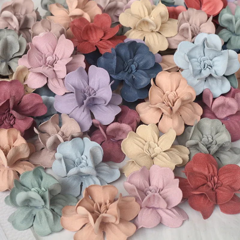 10Pcs 4.5CM Leather Artificial Fake Flower Hats Shoes Headband Hair DIY Accessories Decorative Flowers Applique