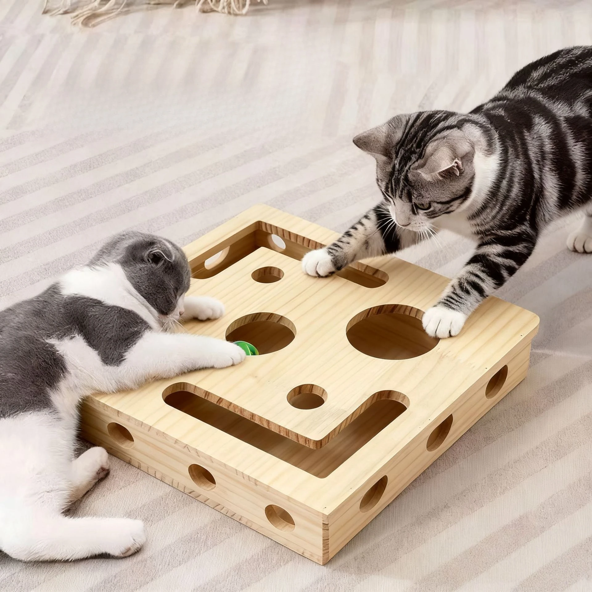 新しい木製猫のおもちゃボックス楽しい迷路猫のおもちゃペットインタラクティブ猫のおもちゃ退屈解消トンネルパズルボールゲーム無垢材迷路ボックス
