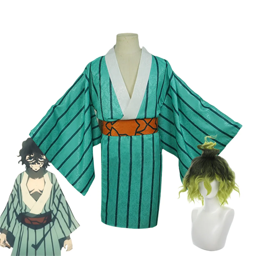 Anime Gyutaro Shabana Cosplay Costume Giyuutarou Kimetsu no Yaiba Wig