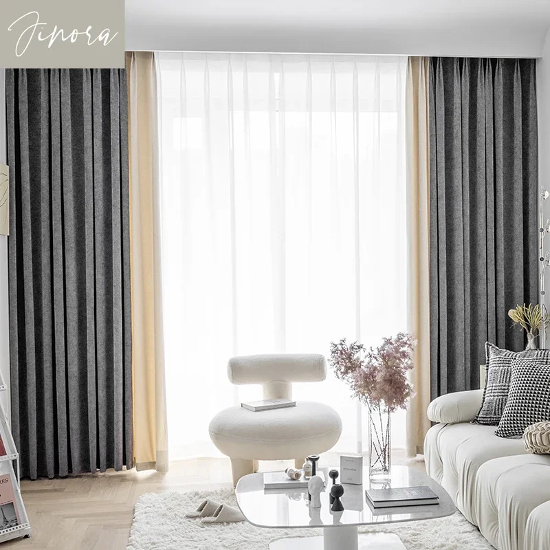 Light Luxury Chenille Curtains for Living Room and Bedroom High-end New Blackout Curtains Gray Fabric Can Be Customized